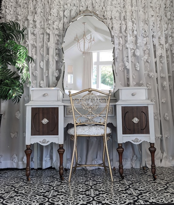 silver vintage dressing table SOLD Vintage, Vanity, Table with mirror / Dressing Table, Chair