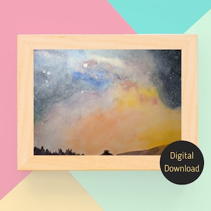 Galaxy Watercolor Painting, Instant Digital Download, 4 JPG Images, up to 16x20 Inches