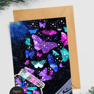 Carte d'illustration imprimable galaxie papillon, 15 x 7 pouces, téléchargement immédiat, 1 JPG et 1 PDF