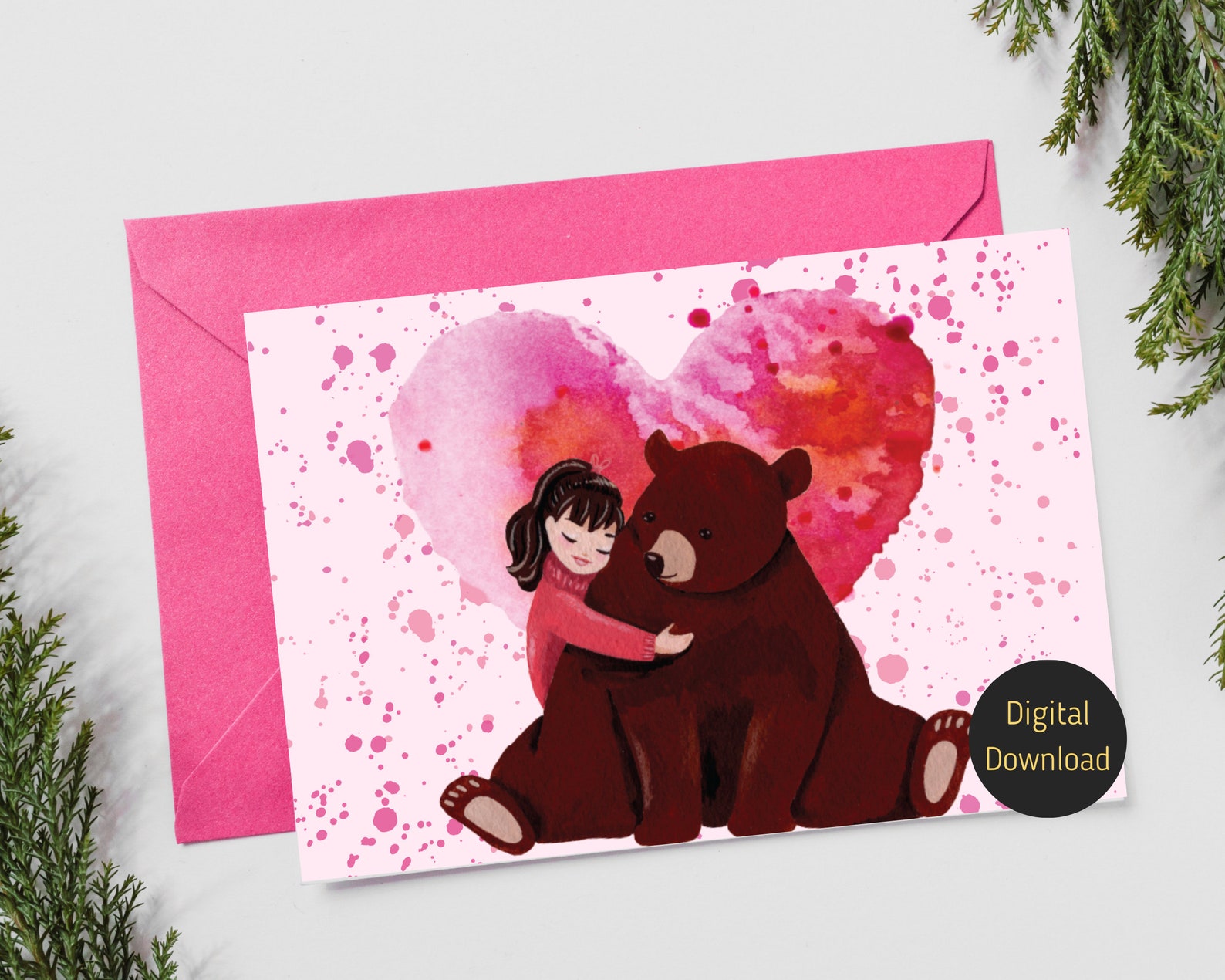 Printable Bear Hugs Love Card With Girl Hugging Brown Bear, Mother's ...