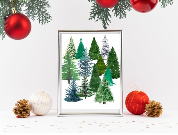PRINTABLE Christmas Trees Art Print Christmas Wall Art | Etsy
