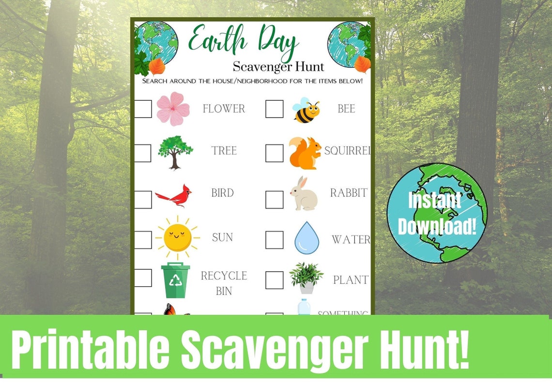Earth Day Scavenger Hunt / Printable Earth Day Kids Activity / Etsy