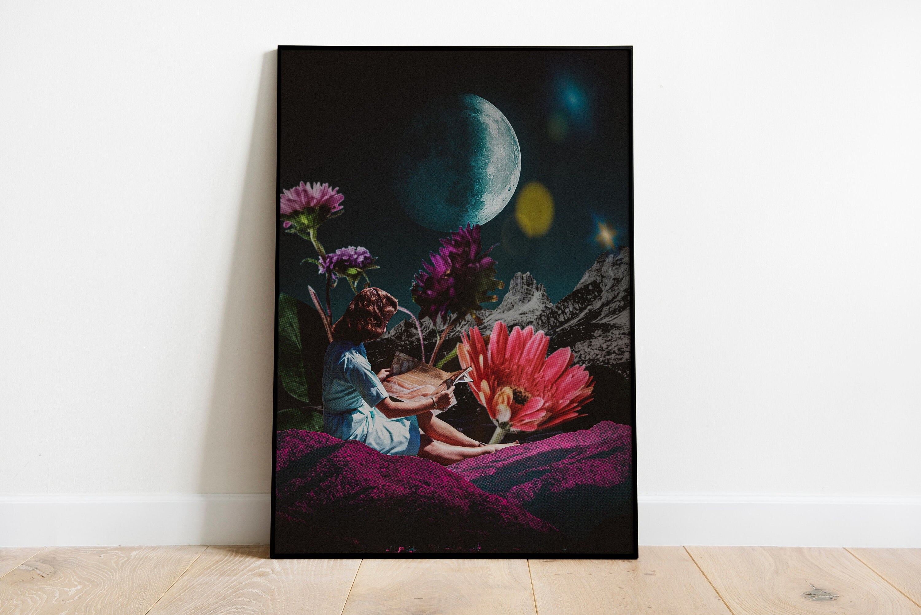 Full moon print Surreal Art Collage Printed and Shipped | Etsy