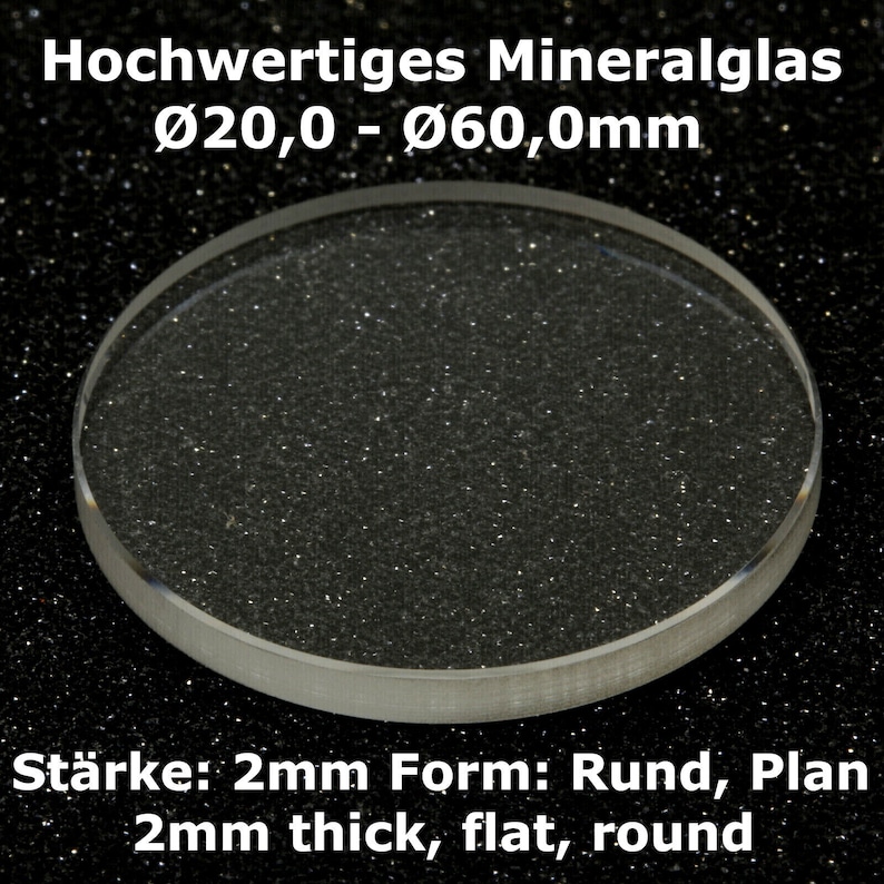 Watch Crystal, Replacement Watch Glass, 2 Mm, Ø20 Ø60, UHRENGLAS