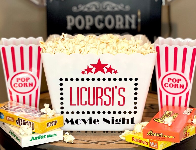 Personalized Popcorn Tub Family Popcorn Bucket Movie Night Etsy