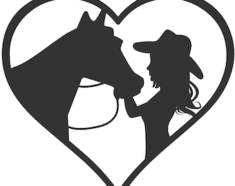 Horse and cowgirl heart decal.New custom decals. Cowgirl pony stallion, great for glass, windows, laptop, phones, tablets, and more.