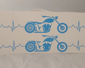 Chopper Motorcycle Decal, Blue Biker Heartbeat, Car Truck Van Vinyl