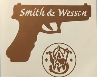 Pistol handgun vinyl decals.  Glock and Ruger firearms, 9mm, handgun, 38 special, Kimber, Taurus. Custom decals. 2pc set. New.