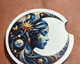 Moon Face Car Coaster, Neoprene Drink Coaster