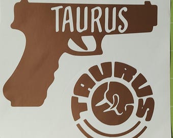Pistol handgun vinyl decals.  Glock and Ruger firearms, 9mm, handgun, 38 special, Kimber, Taurus. Custom decals. 2pc set. New.