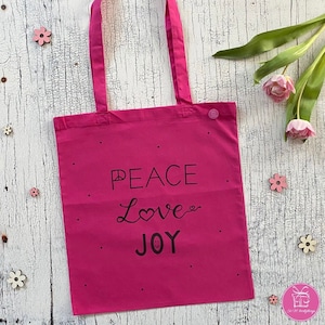 Pinker Jutebeutel mit Spruch, handbeschrieben , Baumwolltasche, Peace , Beutel mit Handlettering, Geschenk für Freundin, Unikat