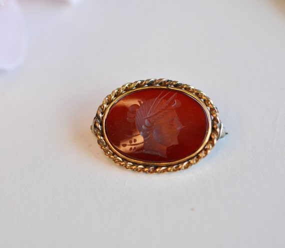 Intaglio Carved  Carnelian Brooch Featuring Demet… - image 1