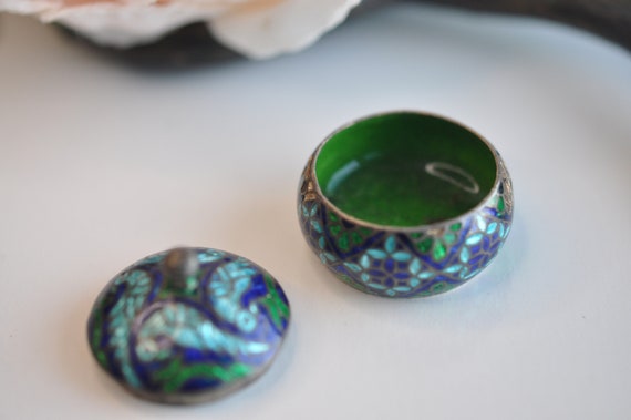 Vintage Sterling Silver Cloisonné Pill Box - image 3