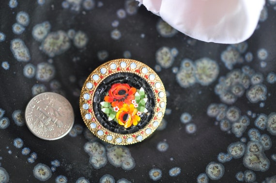 Antique Victorian Micro Mosaic Round Brooch - Ita… - image 2