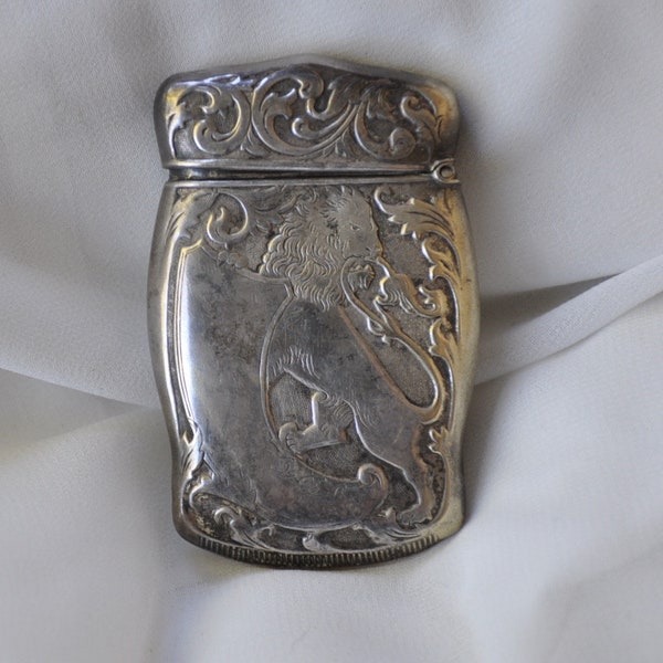 Rare Sterling Silver Match Safe or Vesta Depicting the Lion Passant Late 1800s