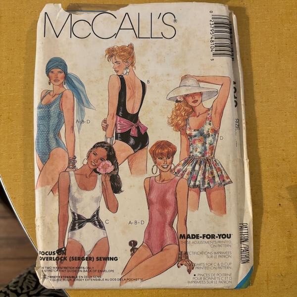 Vintage 80s McCALL'S Pattern 4810 Maillot Swimsuit Skirted 12