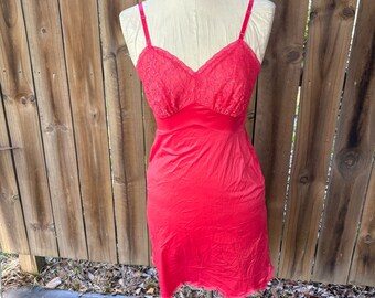 Vintage jaren '60 VANITY FAIR CORAL Lace Overlay Scallop Zoom Slip 32 S xs