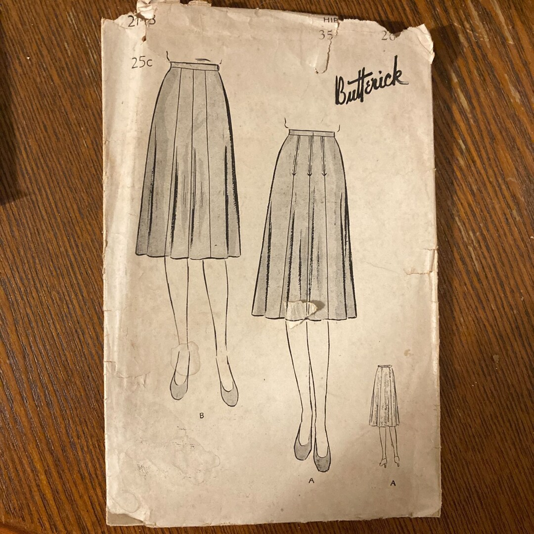 Vintage 40s BUTTERICK Pattern 2143 7 Gore Skirt Unprinted 26