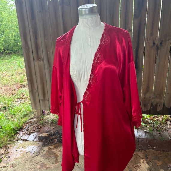 Vintage 90s VICTORIA'S SECRET Red Satin KIMONO Ro… - image 2