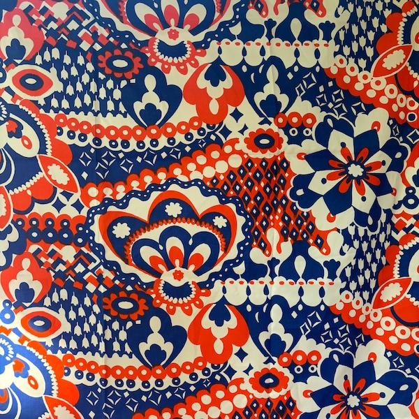 Vintage 60s Red White Blue PSYCHEDELIC Nylon FABRIC 45" x 4 yards
