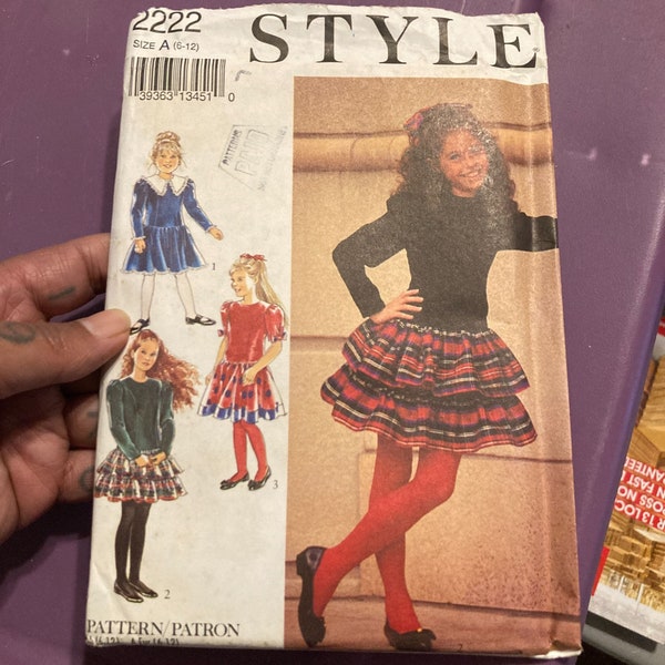 Vintage 80s STYLE Girl's Ruffle Dropwaist DRESS  Sewing Pattern 2222 6-12