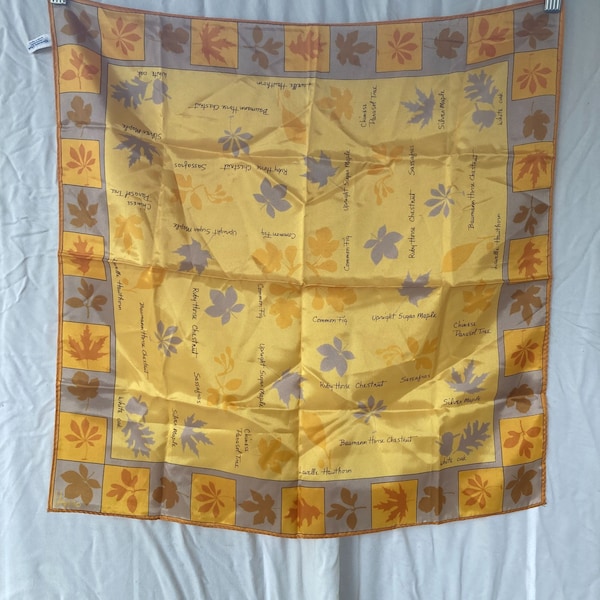 Vintage 60s VERA NEUMANN Botanical Labelled Leaves  SCARF 22" x 22"