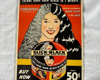 Tabellone pubblicitario per parrucchieri vintage anni '30/'40 VALMOR SLICK BLACK