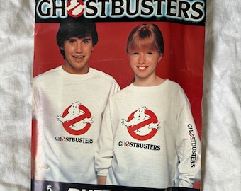 Patrón de camiseta vintage de los años 80 de BUTTERICK 997 GHOSTBUSTERS, 5 planchas de 30" a 44"