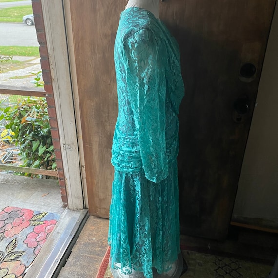 Vintage 80s  A LA CARTE Draped Seafoam Lace Dress… - image 7