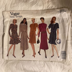 Vintage 80s VOGUE BASIC DESIGN Pattern 2986 Blouson  Dress 6-8-10 Uncut