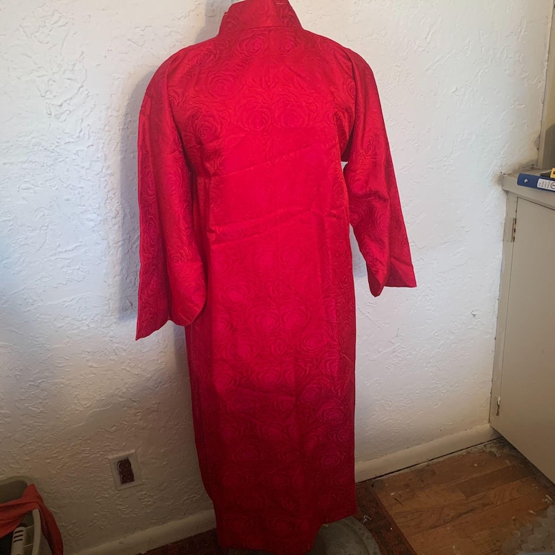 Women/'s KOREAN DURUMAGI COAT Red Silk Floral Brocade Roses