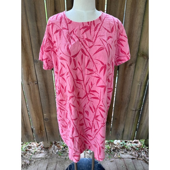 Vintage 90s IVY LIVING Pink Bamboo Print  100% Lin