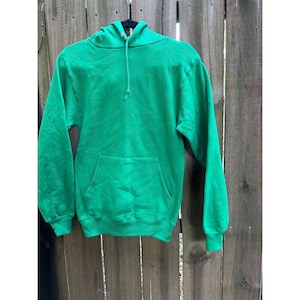 Vintage 90s JERZEES 50/50 Plain Green HOODIE S 34/36 nos  Made in the USA