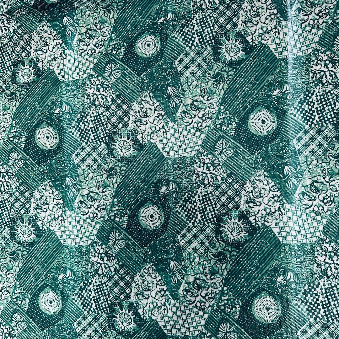Patchwork String Green Vintage 60s Green PATCHWORK PRINT Polyester Doubleknit FABRIC 66 X 1.8 ...