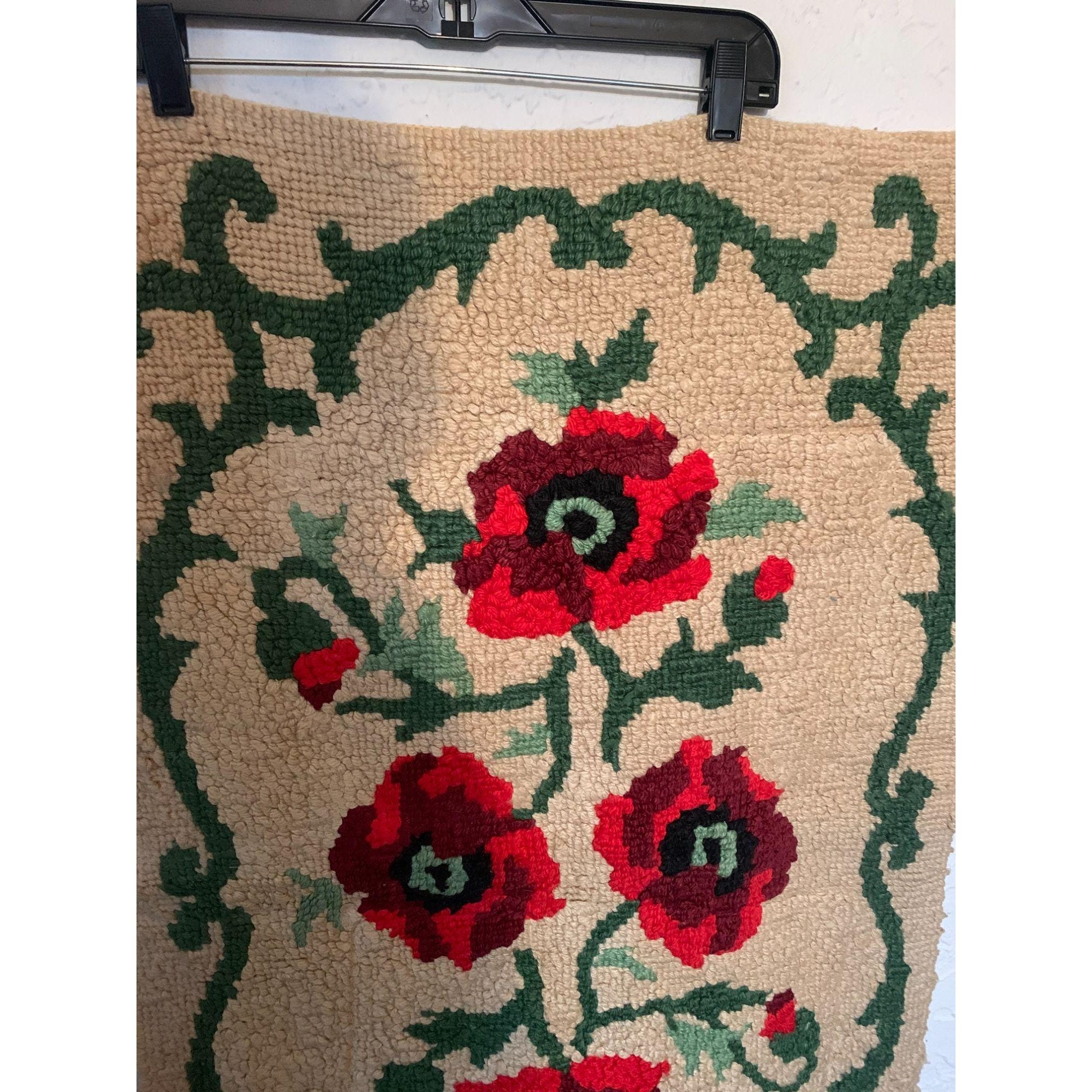 Vintage Hand Hooked Wool RUG POPPIES FLORAL 24 x Etsy