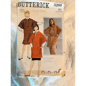 Vintage 60s BUTTERICK 3260 Reversible PONCHO Sewing PATTERN S