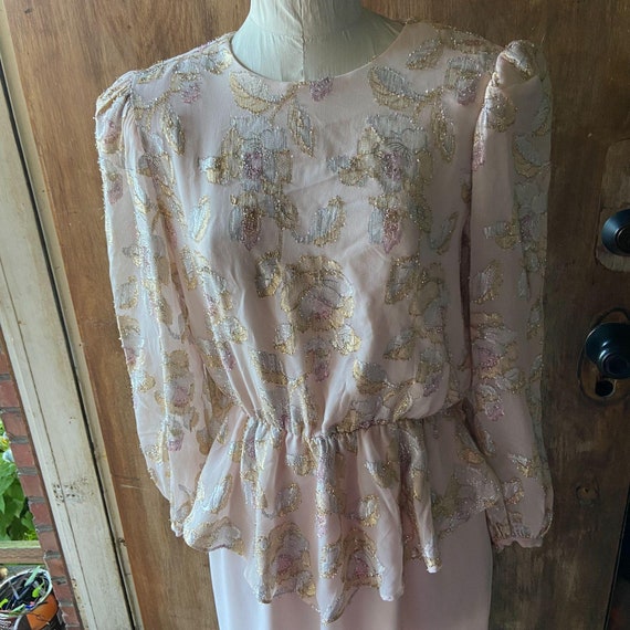 Vintage 80s PATRA Peplum Metallic Floral BLUSH DR… - image 3