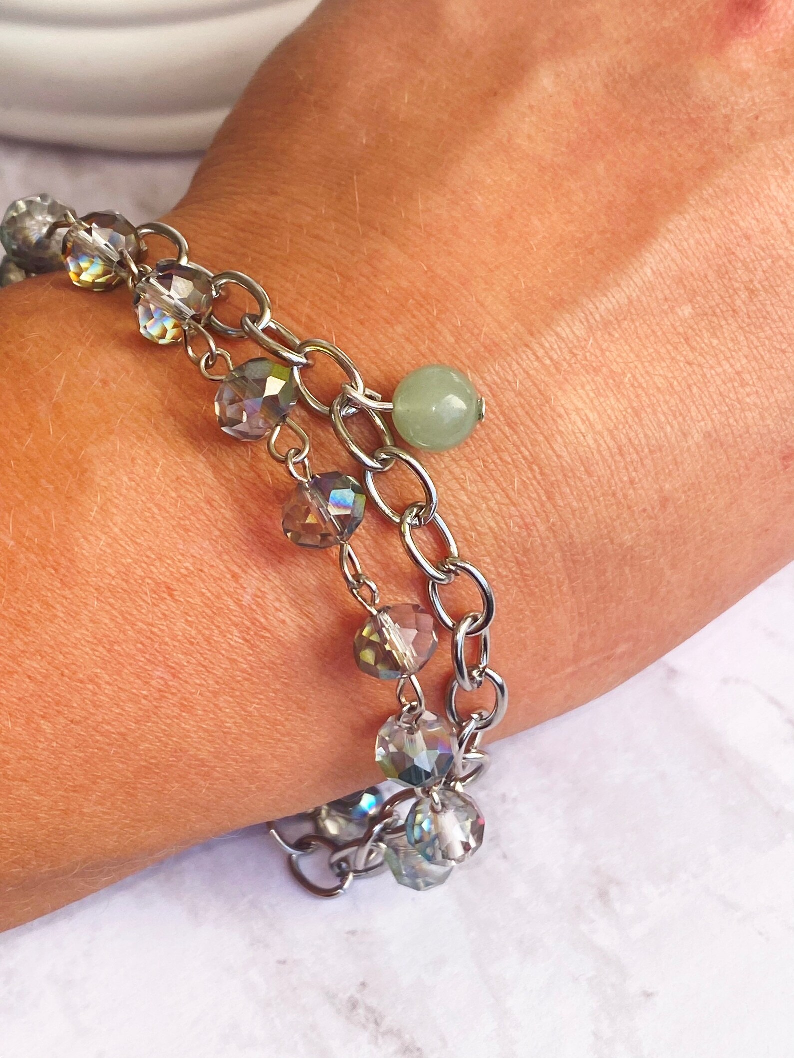 Jade charm braceletcrystal link bracelet gemstone jewelry | Etsy