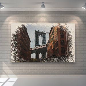 Brooklyn Bridge Watercolor Painting - NYC - Canvas Wall Art - Instant Download/Printable