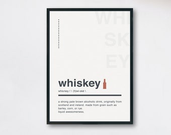 Whiskey Definition Wall Art/Bar Print/Alcohol Drink Poster/Whiskey Printable Art/Whiskey Wall Decor/Typography Art/Kitchen Wall Art/Bar Art