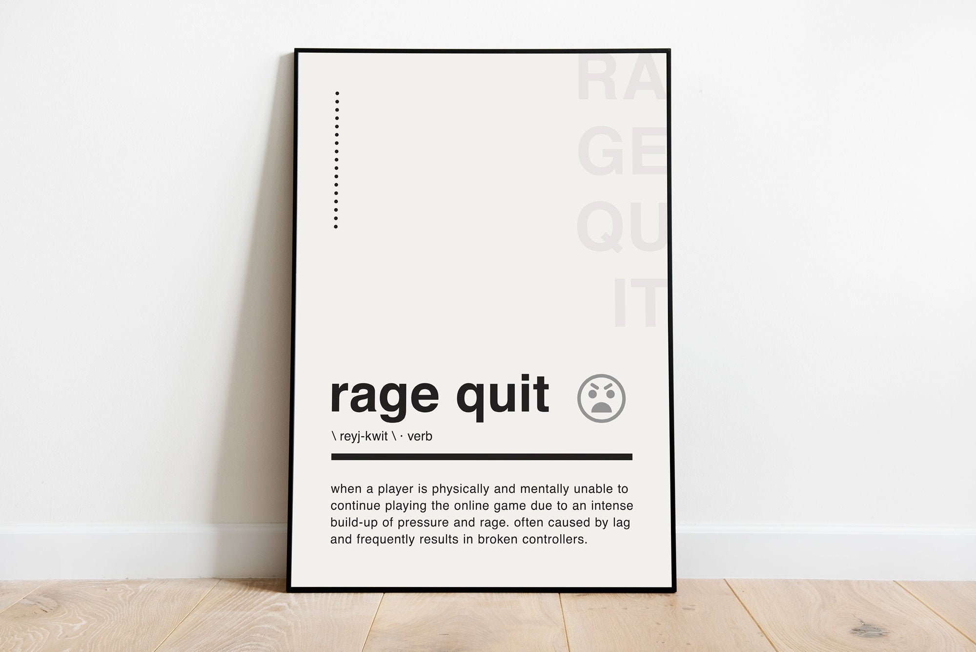 Rage-Quit Definition Wall Art - White Skateboard Wall Art – Skateboard Artsy