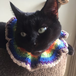 Rainbow Royal Ruff Collar, Cute Pet Collar, Cat Collar, Dog Collar made with Alpaca Wool, Hand-Crocheted, Gifts for Pets, Birthday Gift