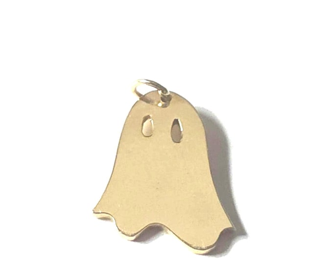 14k Yellow Gold Ghost Charm Pendant, Laser Engraving Included