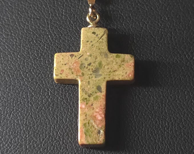 Stone Cross Pendant - 14k Yellow Gold Bail