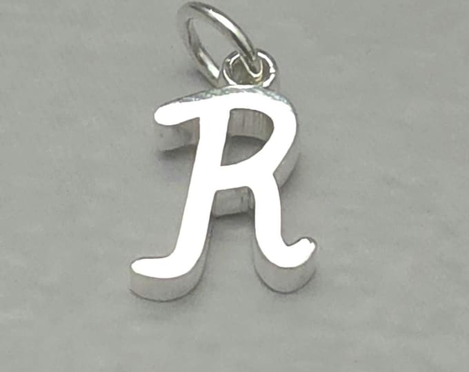 R Sterling Silver Letter  Charm Pendant, Customizable Engravable USA