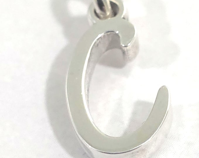 C Letter Sterling Silver  Charm Pendant, Customizable Engravable USA