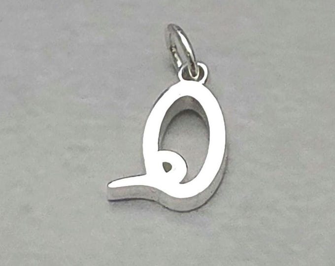 Q Sterling Silver Letter  Charm Pendant, Customizable Engravable USA