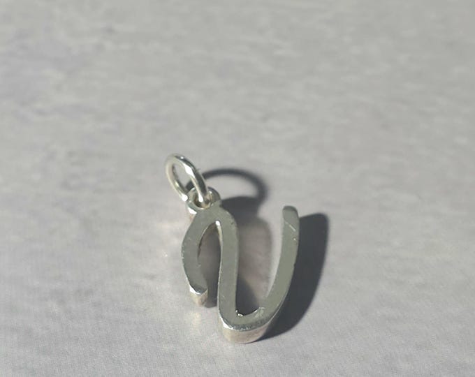 V Sterling Silver Letter  Charm Pendant, Customizable Engravable USA