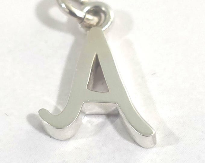 A, Sterling Silver Initial Charm Pendant, Laser Engraving included on Letter A (13mm)