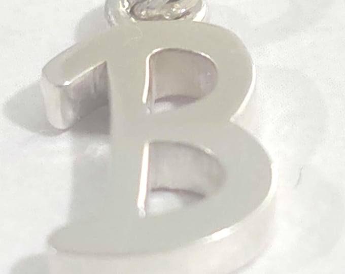 B Sterling Silver  Initial Pendant Charm, Made in USA Jewelry